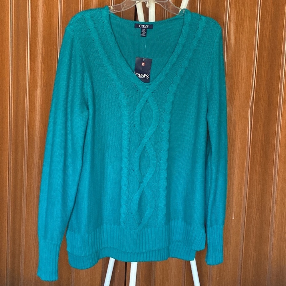 Chaps Women's Cable Knit V-Neck Sweater Size L
